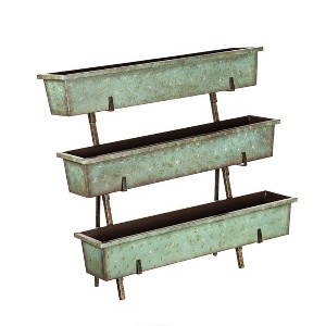 Distressed Teal Planter with Distressed Copper Rack - 1 of 4