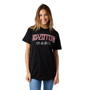 Led Zeppelin Distressed Logo With Symbols Crew Neck Short Sleeve Black Adult T-shirt - 1 of 4