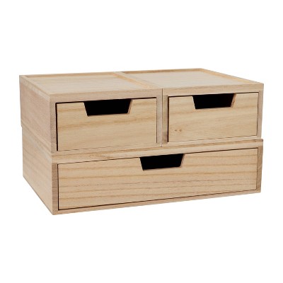 Light Natural Paulownia Wood Stackable Storage Boxes with Drawers, Set of 3
