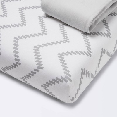 Fitted Play Yard Jersey Sheet - Cloud Island™ Gray Chevron and Solid Gray - 2pk