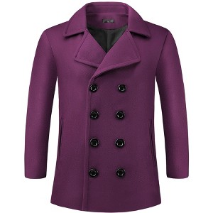 INSPIRE CHIC Men's Notched Collar Double-Breasted Formal Classic Peacoats - 1 of 4