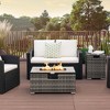 Costway 32"x 20" Propane Rattan Fire Pit Table Set with Side Table Tank & Cover 40,000 BTU Grey/Coffee - 2 of 4