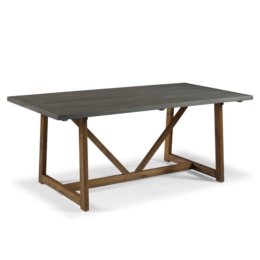 Photos - Dining Table 72" Solid Wood Trestle  Gray/Brown - Saracina Home