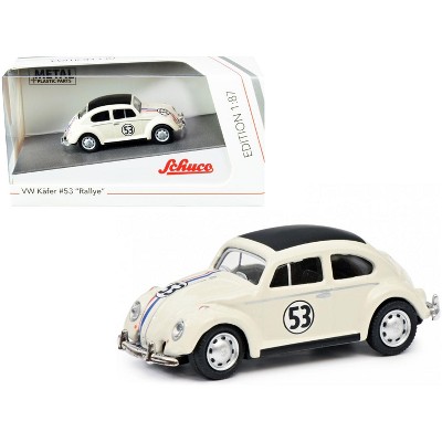 Volkswagen Beetle #53 "Rallye" Cream with Stripes and Black Top 1/87 (HO) Diecast Model Car by Schuco