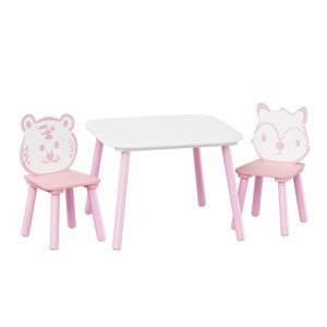 TopComfy Kids Table Sets Kids Table and Chair Set 3 Piece Wooden Toddler Desk Activity Table for Drawing for Playroom, Pink, 23.62"*23.62"*17.32" - 1 of 4