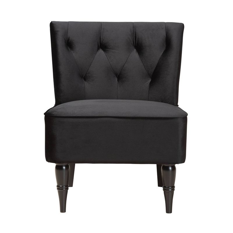 Harmon Velvet Fabric Upholstered and Wood Accent Chair Black/Walnut Brown - Baxton Studio, 4 of 12