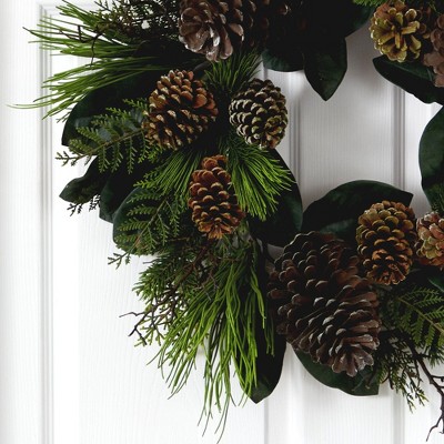 28-Inch Green and Brown Artificial Pine Cone Winter Wreath