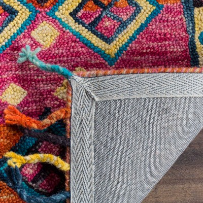 Handmade Blue Geometric Tufted Wool Area Rug - 27x10