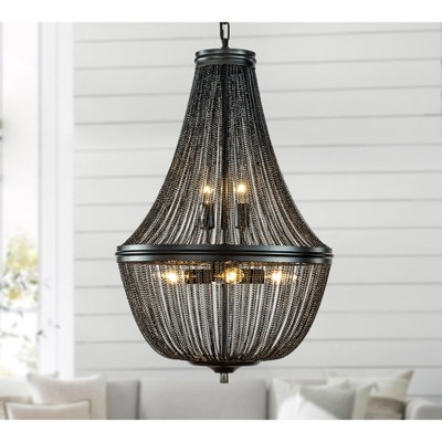 ALOADECOR 17 in. Modern And Contemporary 6-Light Matte Black French Empire Chainmail Chandelier