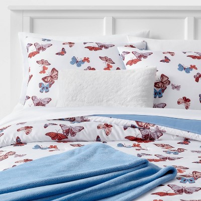 Butterfly Print Microfiber Decorative Bed Set with Throw Blue - Room Essentials™