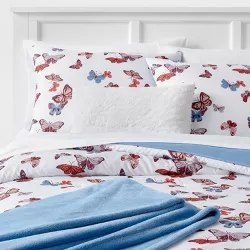 5pc Full/Queen Butterfly Print Microfiber Decorative Bed Set with Throw Blue - Room Essentials™