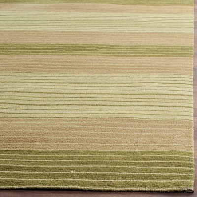 Green Flat Woven Wool 4' x 6' Handmade Reversible Rug