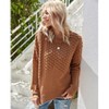 Women's Long Sleeve Pullover Sweater Kint Shirt Round Neck Hollow Out Fall Casual Loose Fit Top Brown L - 3 of 4