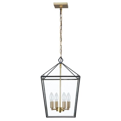 C Cattleya 4-Lights Brass Finish Black Frame Chandeliers