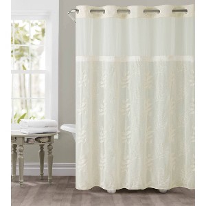 Palm Leaves Shower Curtain with Liner Ivory - Hookless