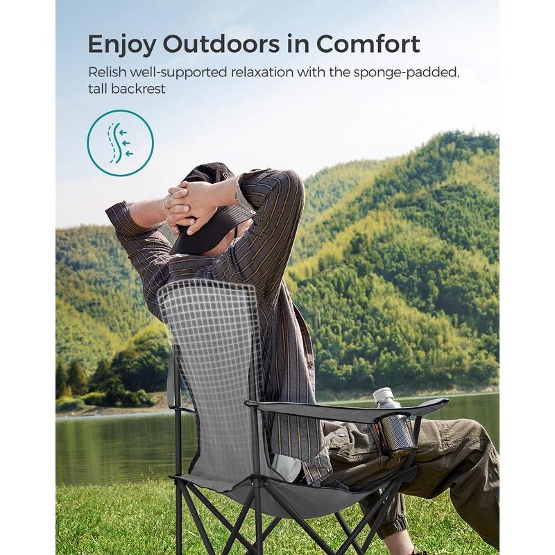 SONGMICS Folding Camping Chair, with Comfortable Sponge Seat, Cup Holder, Heavy Duty Structure, Outdoor Picnic Chair, Grey and Black, 3 of 9