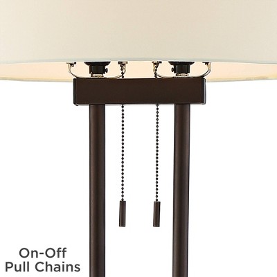 Modern Bronze Twin Pole Floor Lamp with Off-White Shade
