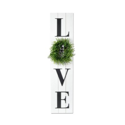10" x 45" Love Leaner with Greenery Wall Sign Panel White - Prinz