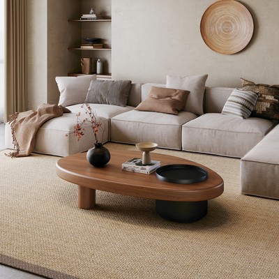 Modern Oval Solid Wood Coffee Table with Hidden Storage