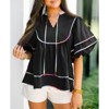 Imily Bela Women's Doll Shirt Top V-Neck Short Lantern Sleeve Blouse Cute Ruffle Flowing Summer Top - 3 of 4