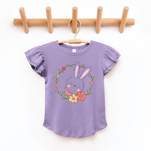 The Juniper Shop Easter Bunny Flower Wreath Toddler Flutter Sleeve Tee - 1 of 2