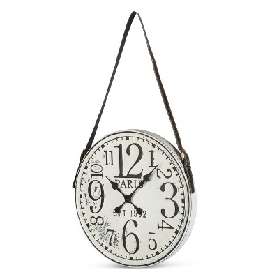 Lone Elm Studios 18.7-inch Diameter Battery-Operated White Washed Clock