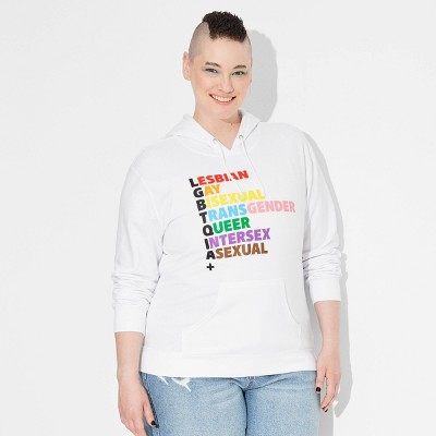 Pride Adult PH by The PHLUID Project 'LGBTQIA+' Hooded Pullover Sweatshirt - White