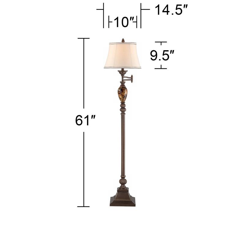 Kathy Ireland Vintage Swing Arm Floor Lamp 61" Tall Bronze Marble Font Faux Silk Shade for Living Room Reading House Bedroom Home, 4 of 10