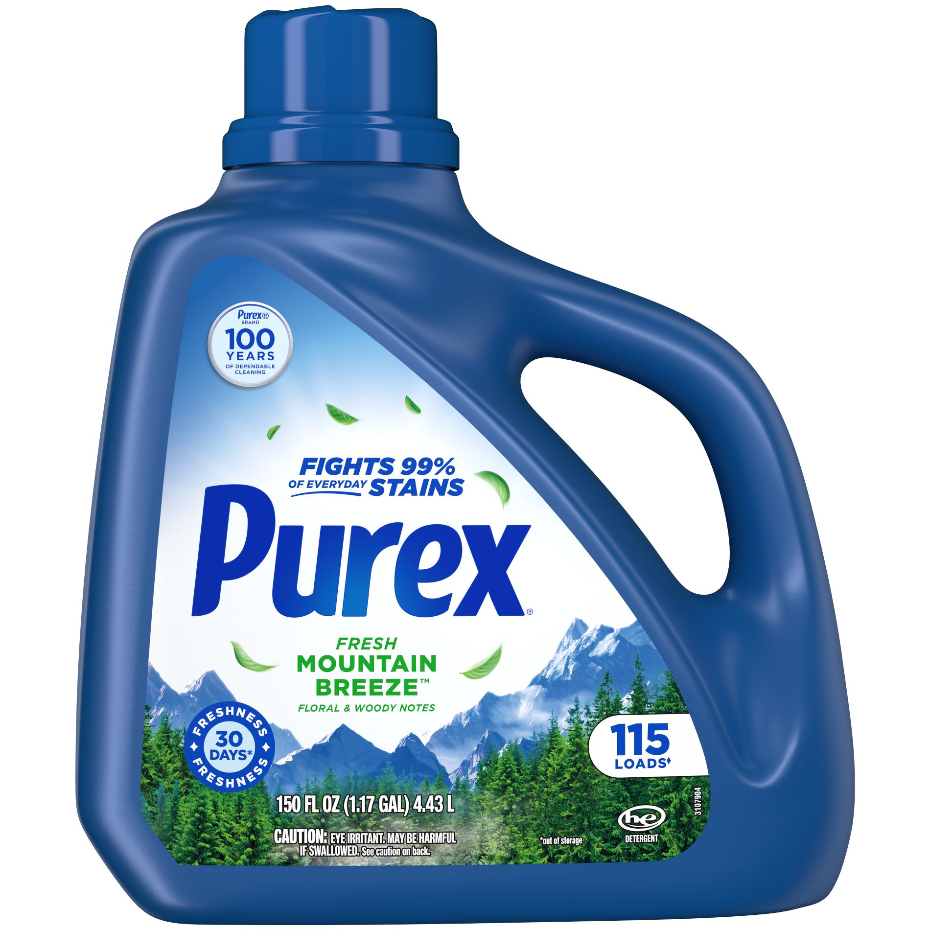 Purex Fresh Mountain Breeze HE Liquid Laundry Detergent 115 Loads - 150 fl oz: Bleach-Free, Phosphate-Free, Spill-Resistant Lid, Plastic Bottle