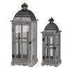 AZL1 Life Concept Decorative Lantern Wooden Candle Lanterns Set of 2 with Metal Roof for Indoor Outdoor Home Garden Wedding, Gray, 12.2"*12.2"*30.3" - 2 of 4