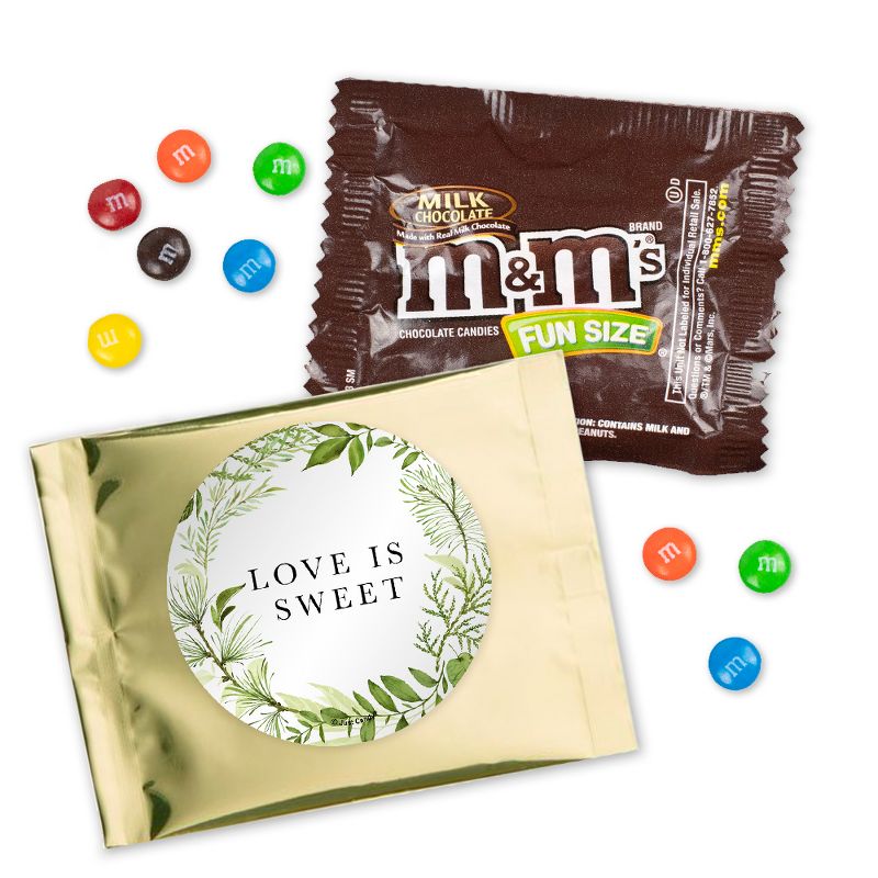 12 Pcs Botanical Wedding Candy M&M's Party Favor Packs - Milk Chocolate by Just Candy, 1 of 3