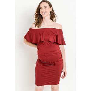 Hello Miz Women's Fitted Ruffle Off Shoulder Maternity Dress - 1 of 4