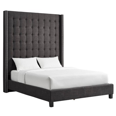 Queen 84" Madison Wingback High Headboard Bed Charcoal - Inspire Q