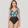 Anna-Kaci Swim Women's Ruffle One-Piece Swimsuit with Floral Print Bodice and Striped Waistband Detail - 2 of 4