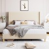 Bed Frame Upholstered Platform Bed with Wing Side/Wooden Slat Support/Velvet Headboard/Mattress Foundation/No Box Spring Needed - 2 of 4