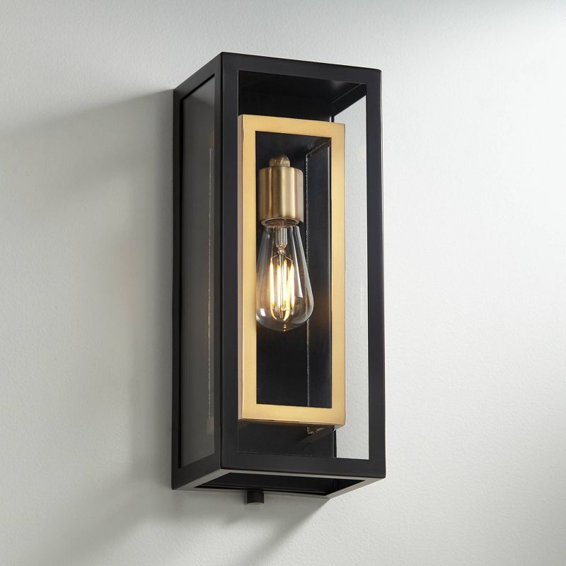 Possini Euro Design Double Box Modern Wall Light Sconce Matte Black Warm Brass Hardwire 6 3/4" Fixture Clear Glass for Bedroom Bathroom Vanity House, 2 of 8