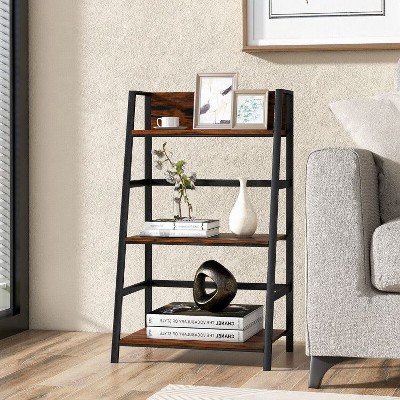 Yukimo 3-Tier Ladder Industrial Bookshelf with Metal Frame, Multipurpose Storage Organizer