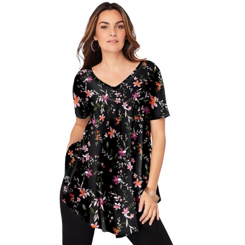 Black floral tunic top deals