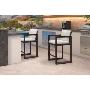 PURPLE LEAF Outdoor Bar Stools Set of 2 Modern Aluminum Barstools with Removable Cushion Patio Bar Stool for Kitchen Outside Island Backyarda - 1 of 4