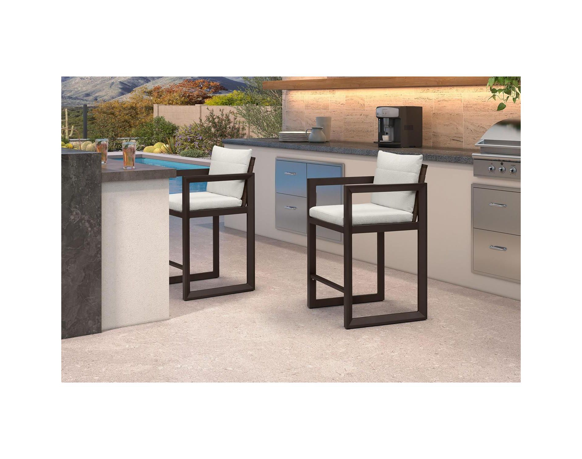 PURPLE LEAF Outdoor Bar Stools Set of 2 26'' Modern Aluminum Barstools with Removable Cushion Patio Bar Stool for Kitchen Outside Island Backyard