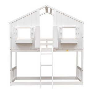 YOOCOZZ Twin over Twin House Bunk Bed with Roof,Safety Guardrails and Ladder - 1 of 4