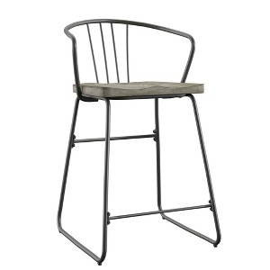 Inspire Q Set of 2 24" Nowell Iron Finish Counter Height Barstools Gray: Wood Frame, Fixed Seat, Modern Design - 1 of 4