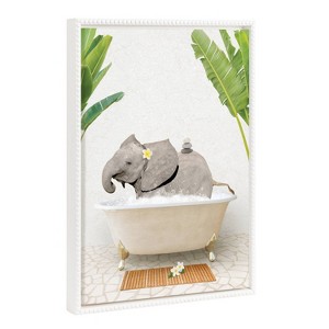 18"x24" Sylvie Beaded Baby Elephant Bali Bath Framed Canvas by Amy Peterson White - Kate & Laurel All Things Decor - 1 of 4