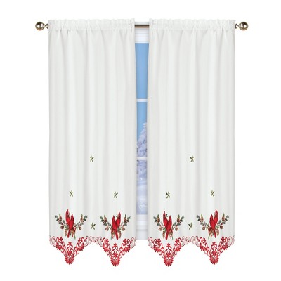 Collections Etc Embroidered Cardinal Pinecone Window Curtains