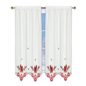 Collections Etc Embroidered Cardinal Pinecone Window Curtains - 1 of 4