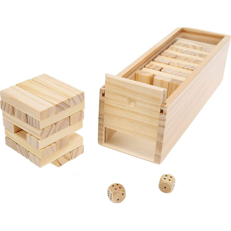 WE Games Wood Block Stacking Party Game That Tumbles Down when you play - Includes 12 in. Wooden Box and die, 5 of 11
