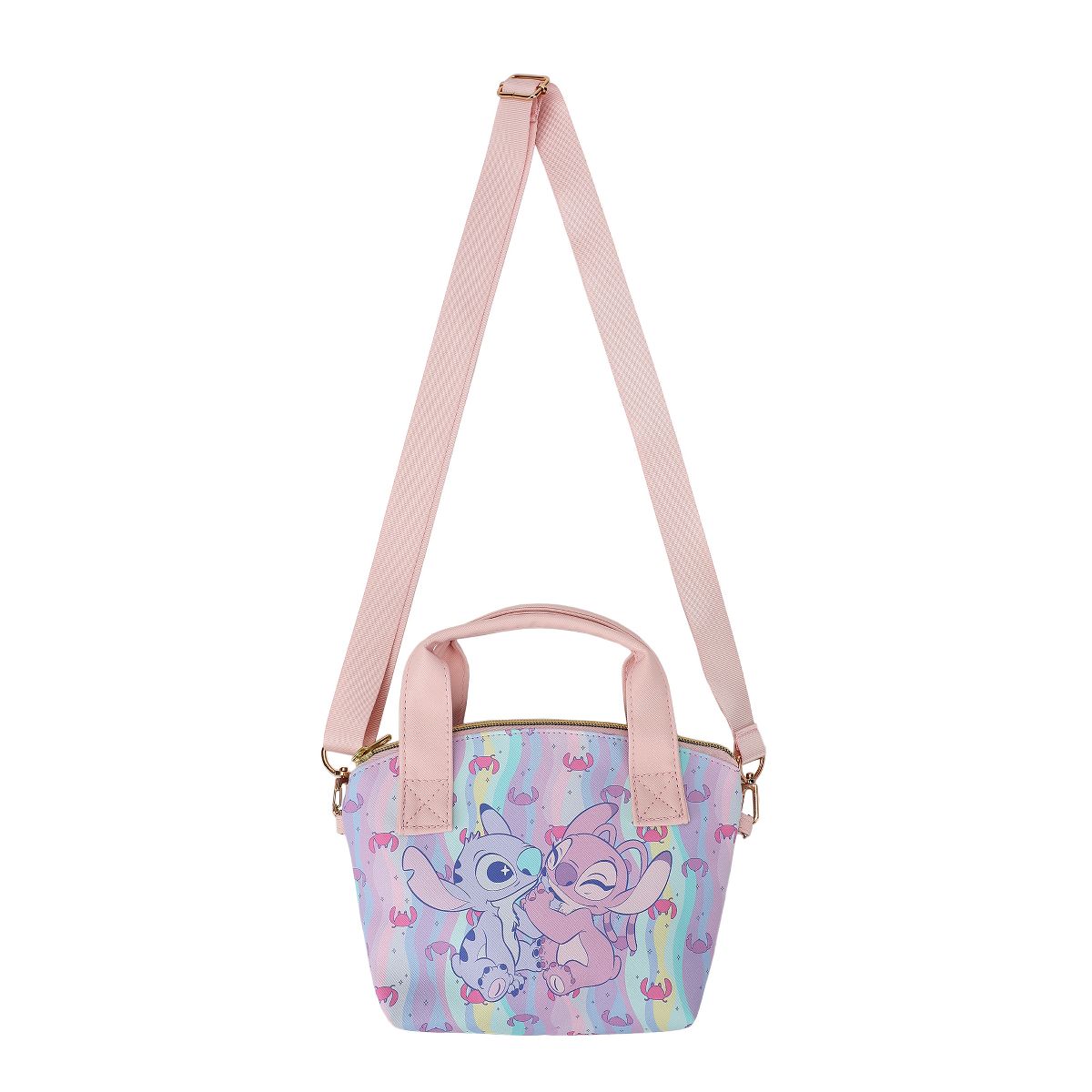Disney Lilo & Stitch Angel & Stitch Hearts Pastel Striped 9.25" Mini PU Handbag