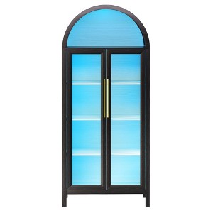 Fredees Display Curio Cabinet with Glass Doors, Arched 5-Tier Bookcase with 3-Color Lights & Human Sensor for Collectibles - 1 of 4