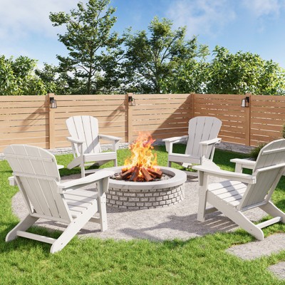 Modern HDPE Adirondack Chair Set of 2/4 0r with 2 Side Tables - Oversize 380LB,Weather Resistant,Firepit,Wooden Texture for Deck,Pool,Porch