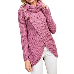 Women's Cowl Neck Asymmetric Wrap Sweater - Mainstrip - 1 of 2